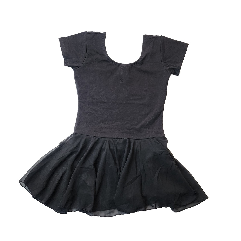 Da Dance Girls Black Short Sleeve Ballet Dance Leotard w/ Skirt Size M